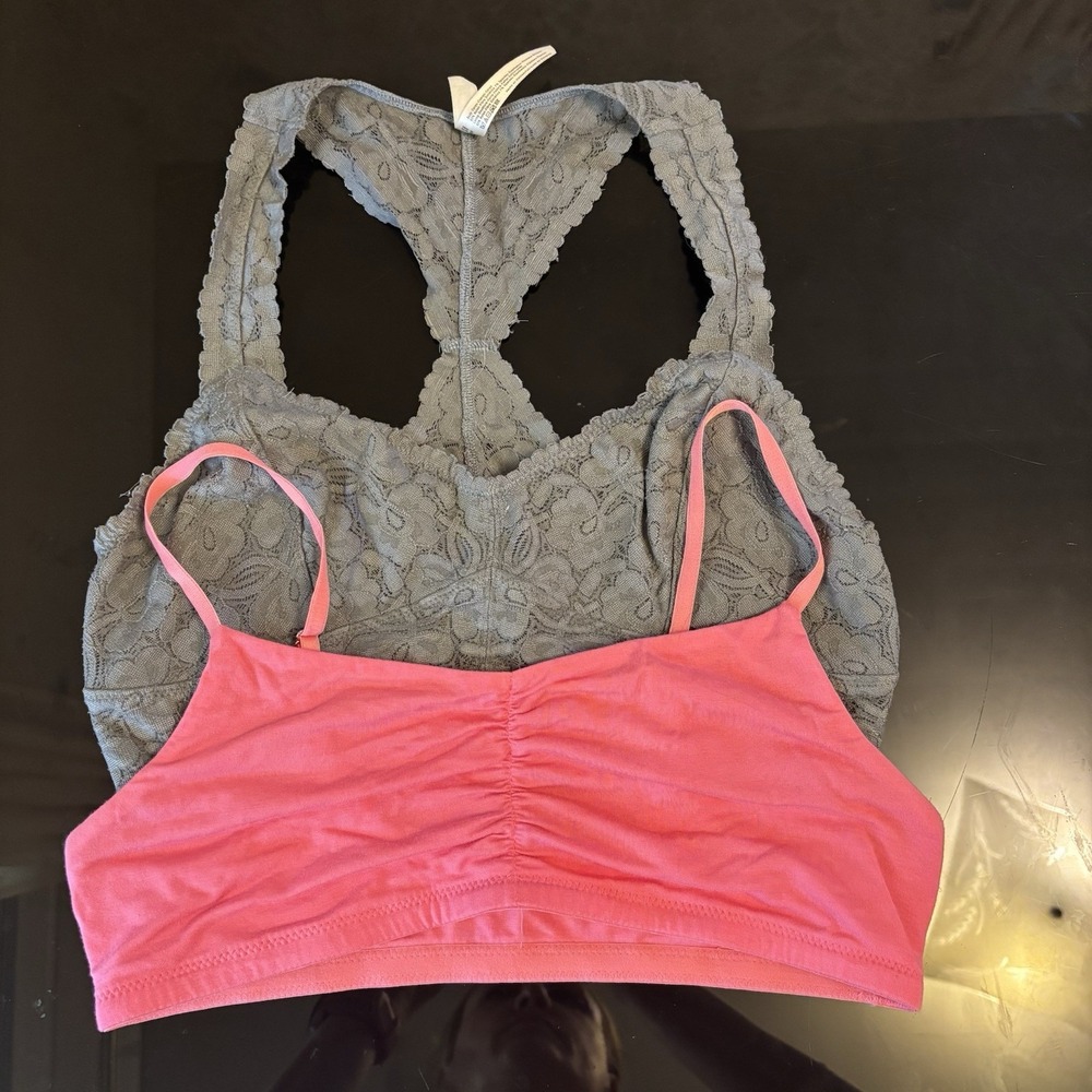 Intimately Free People Bralette Bundle Gray Lace Pink Ruched Medium